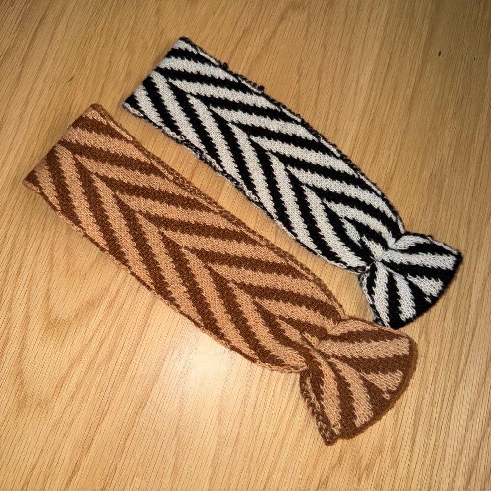 Striped Knit Headbands in Black and Brown